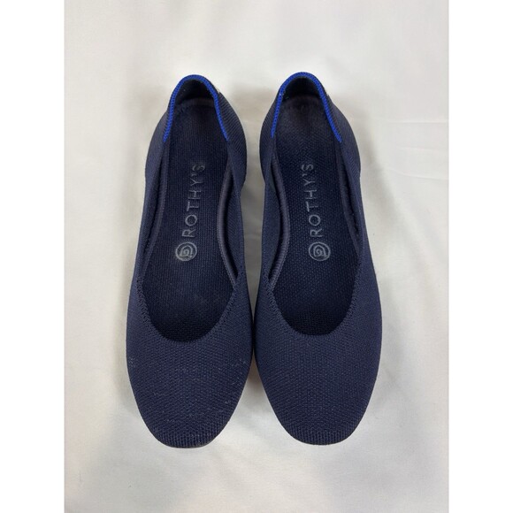Rothy's The Square Toe Flats Navy Blue Size 8 Heel Stripe Accent Ballet Washable - Picture 1 of 14